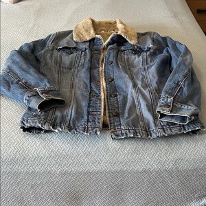 Mavi Women's Blue Denim Jacket with Tan Collar size large